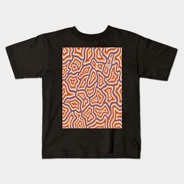 Orange and Blue Groovy Liquid Marble Swirl Kids T-Shirt by Velvet Earth